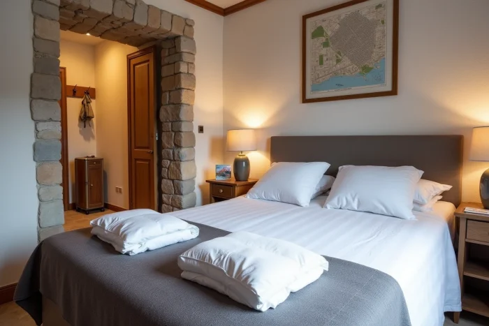 Chambre d'un logement Airbnb bien équipé à Chambéry avec décoration alpine soignée pour location courte durée