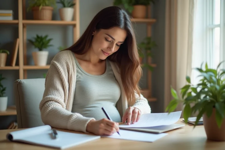 Femme enceinte travaillant à son bureau à domicile