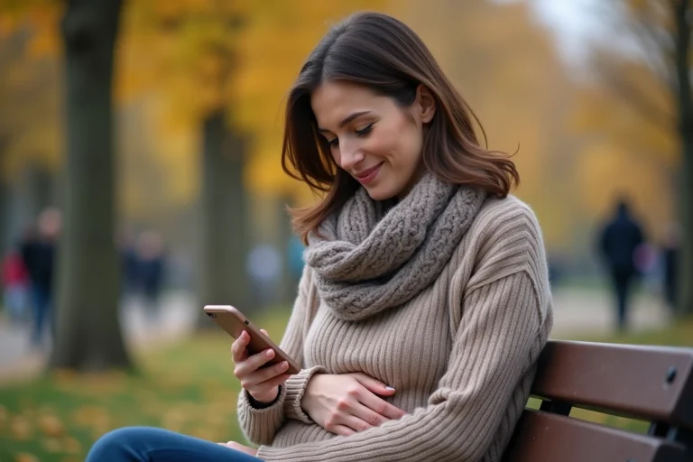 Femme assise sur un banc dans un parc en automne