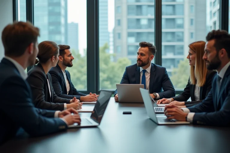 Groupe de professionnels en réunion d'affaires dynamique