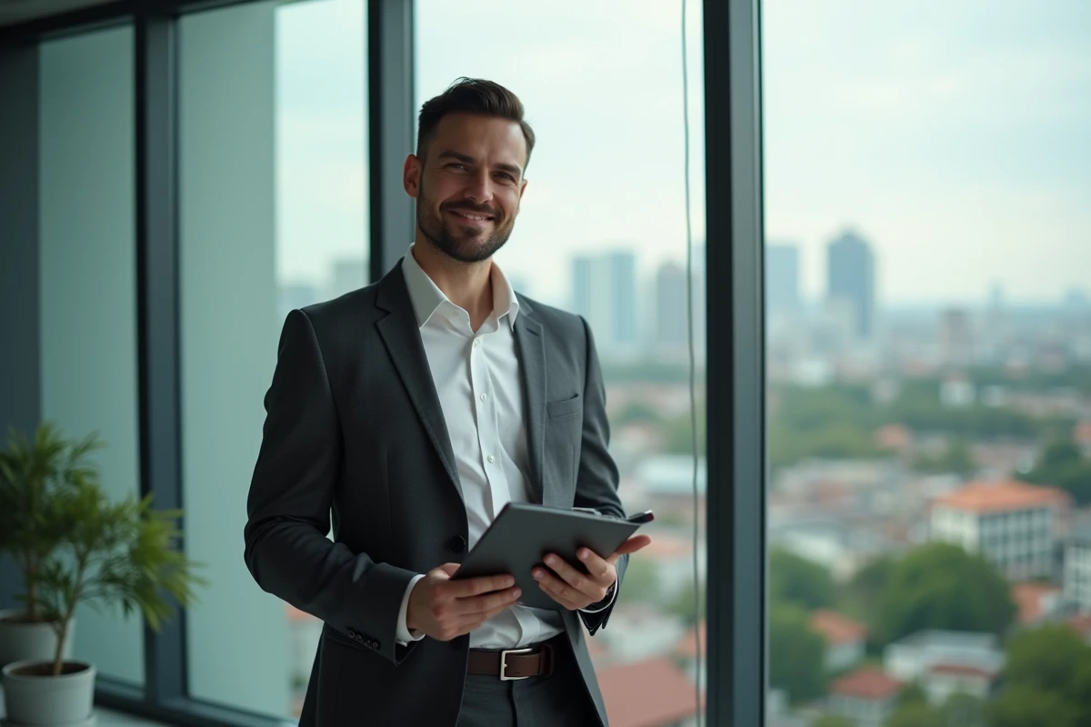 Jeune homme professionnel en discussion dans un environnement urbain