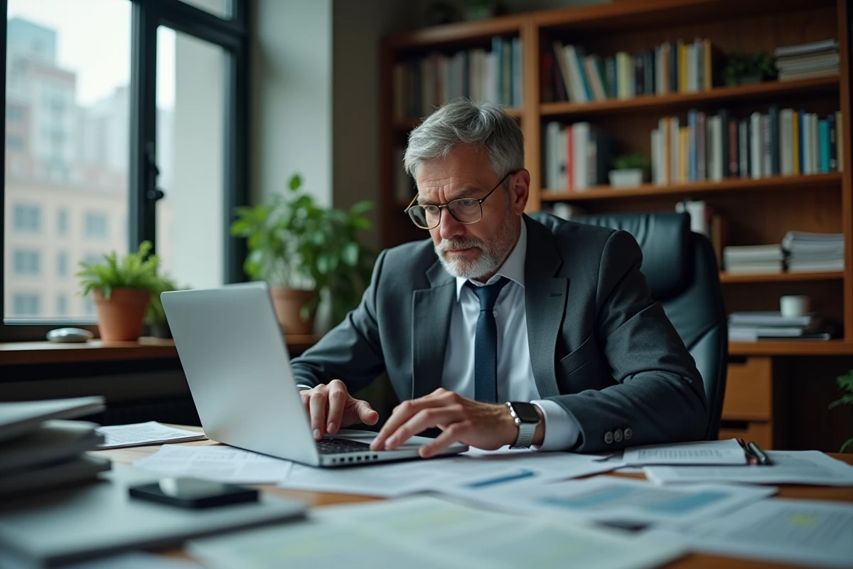 Journaliste concentré travaillant dans une salle de presse