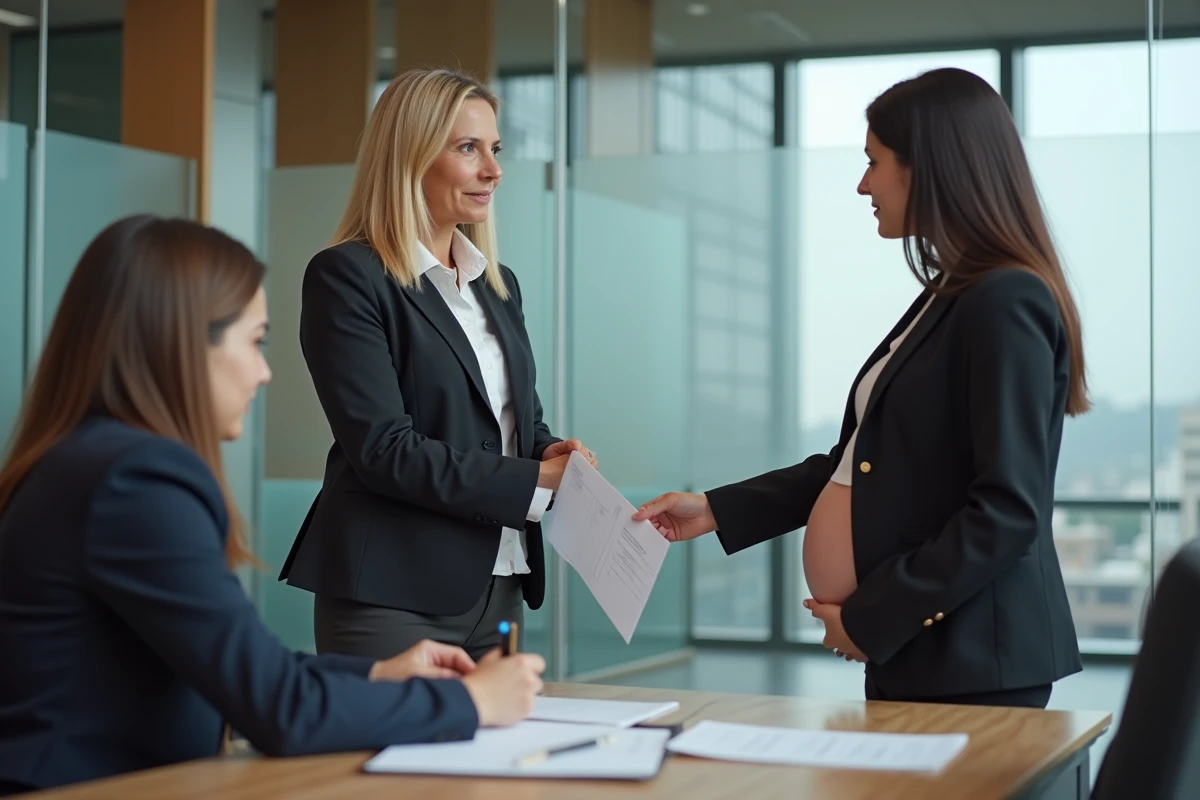 Professionnelle HR remettant un document à une employée enceinte